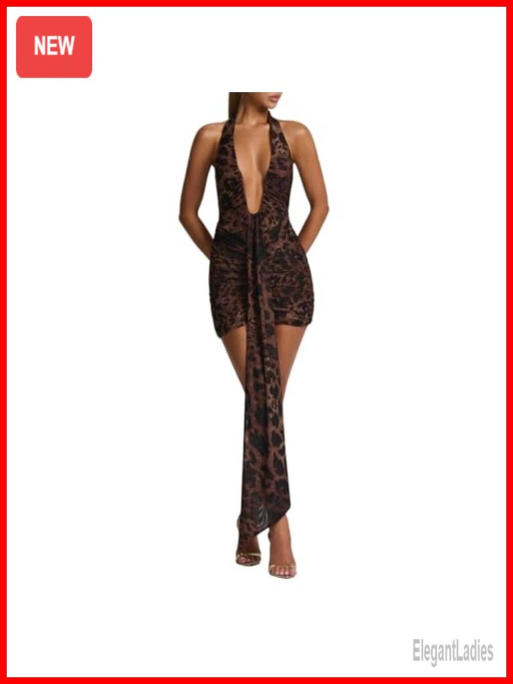 Bodycon Ruched Mini Dress Halter Neck Deep V Backless Party Night